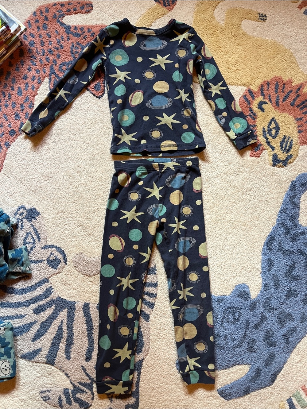 Tea Collection Black Space Planet Pajama Set with Green and Yellow Accents